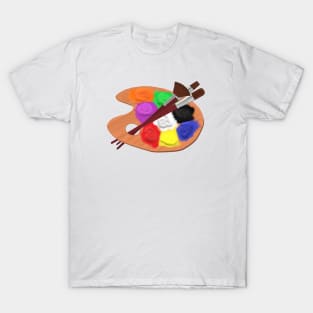 Paint Palette with Artist Brushes (White Background) T-Shirt